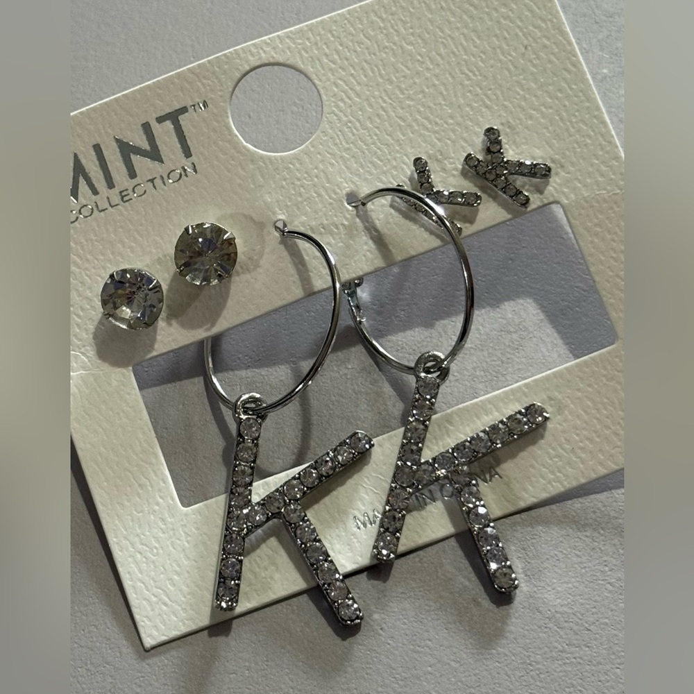 NWT Mint Collection Silver Initial "K" Earrings Set